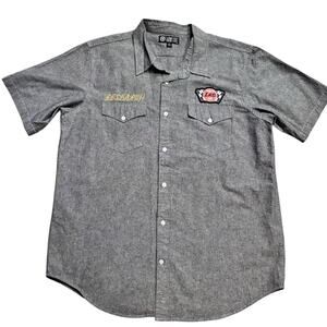 Deadstock Y2K LRG Short Sleeve Gray Button Down Patches Large Back Hit Men's XL